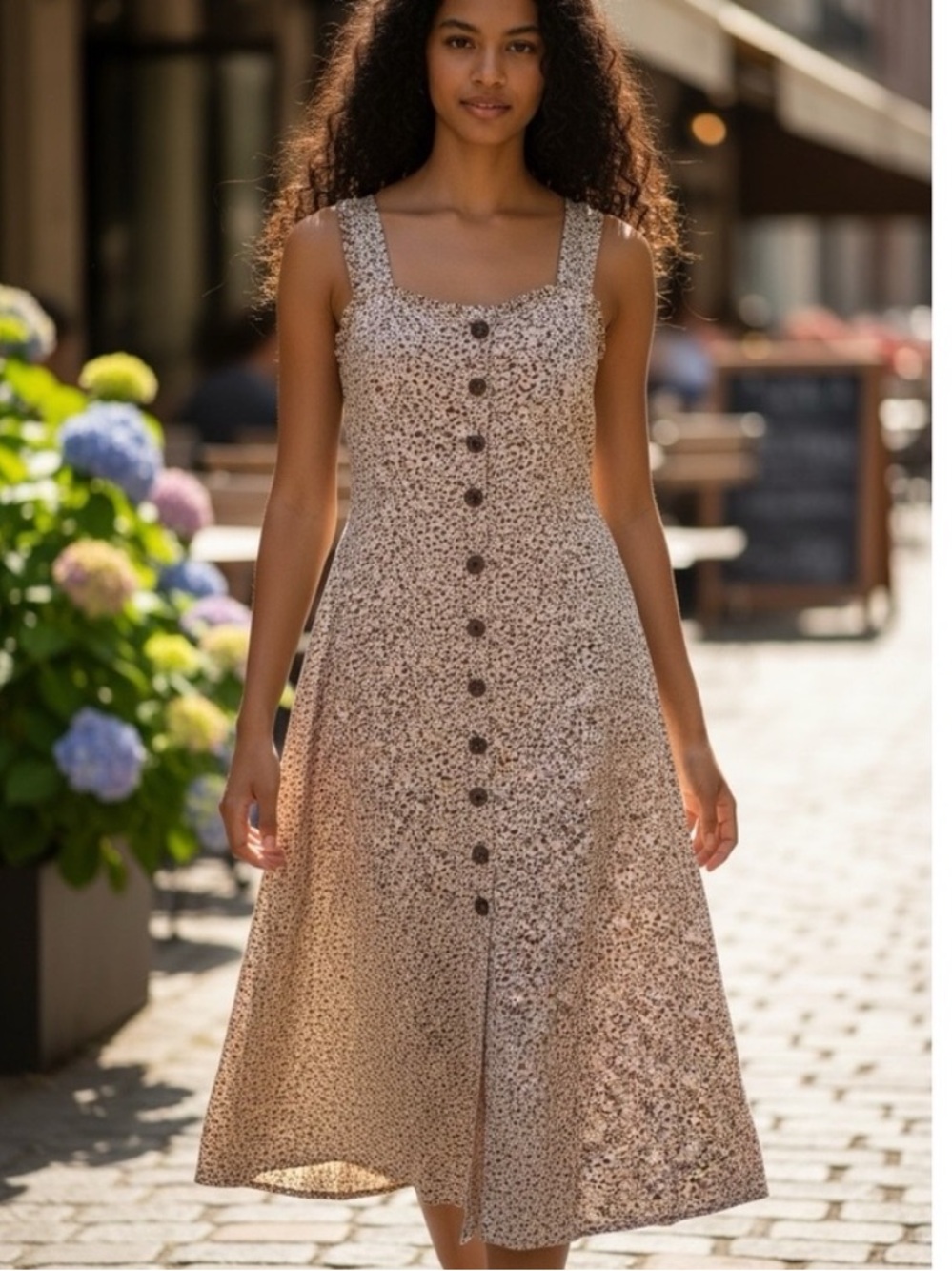 Japna Sleeveless Button-Front Midi Dress